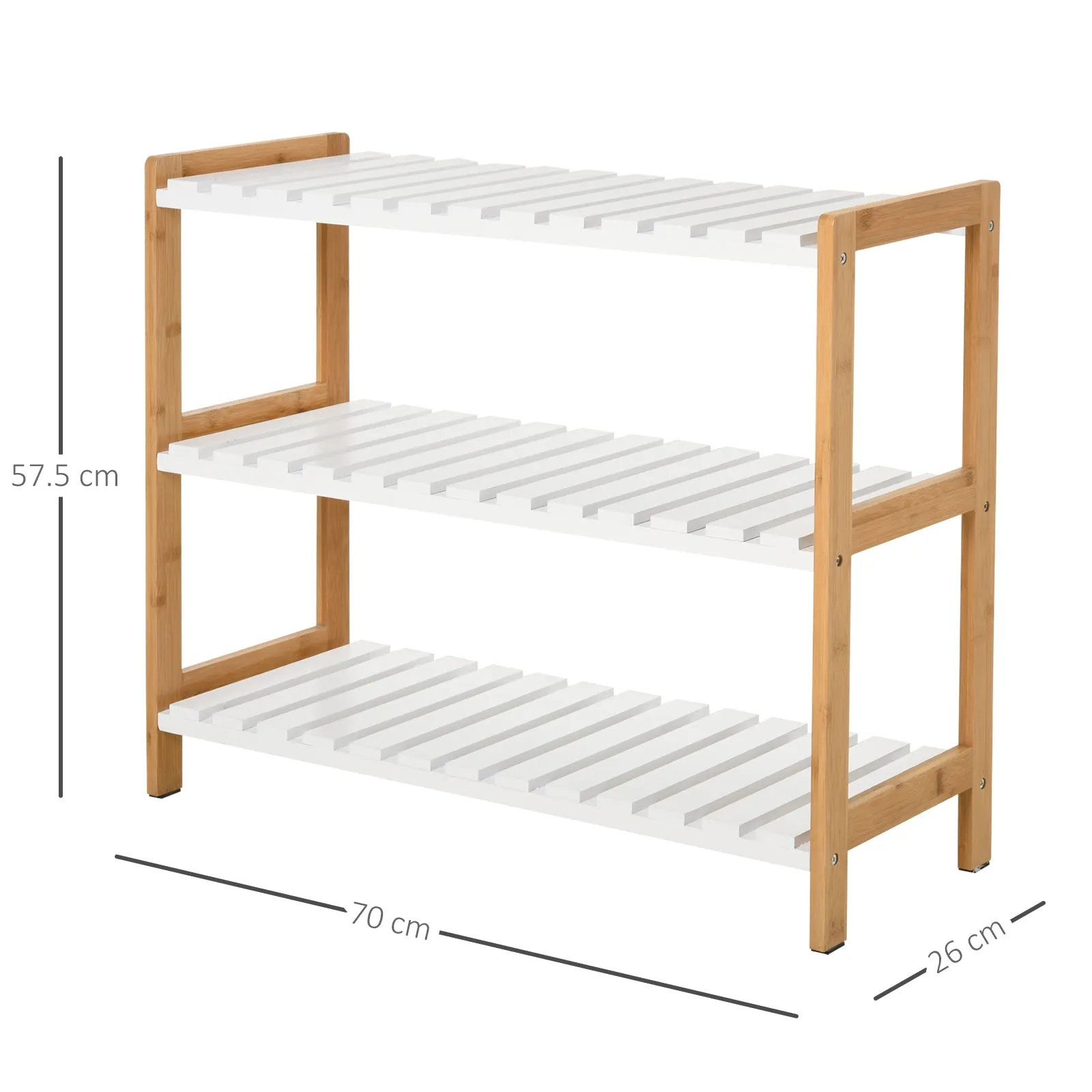 3-Tier Shoe Rack Wood Frame Slatted Shelves Spacious Open Hygienic Storage Home Hallway Furniture Family Guests 70L x 26W x 57.5H cm - Natural