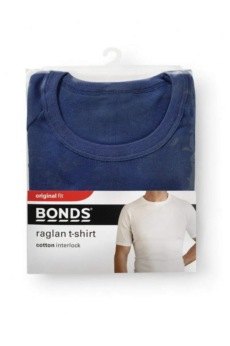 3 x Bonds Raglan Tshirt Crew / V Neck Tee Top - White Black Navy Grey