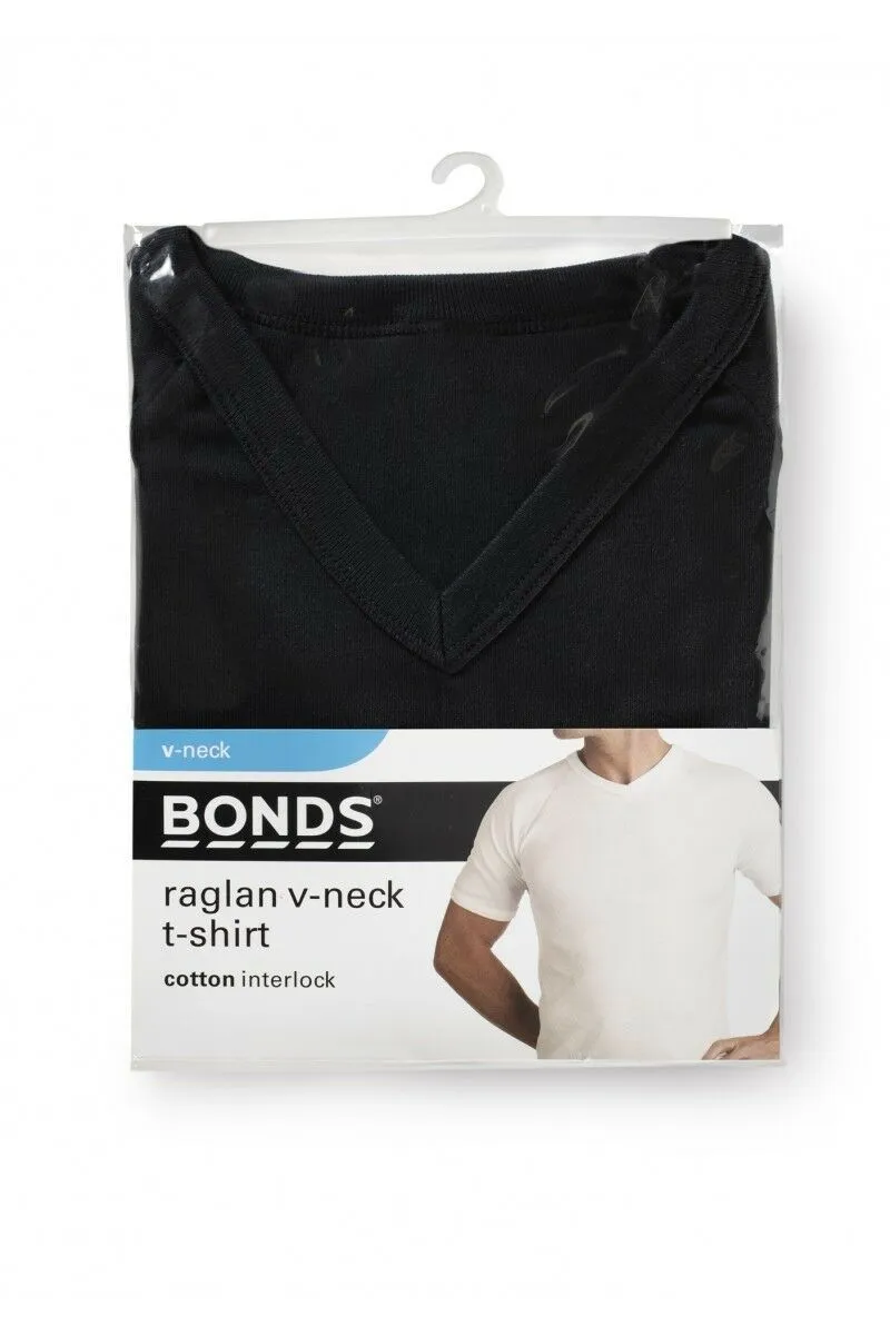 3 x Bonds Raglan Tshirt Crew / V Neck Tee Top - White Black Navy Grey