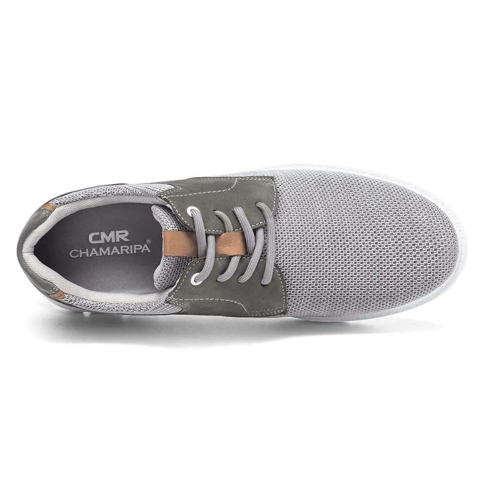 7CM / 2.76 Inches CMR CHAMARIPA Men's Elevator Shoes Grey Knit Casual Shoes For Short Men That Make You