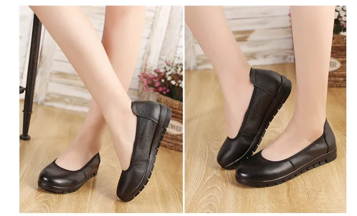 Authentic Leather Work Shoes Women's Black Non-slip Flat Work Leather Shoes