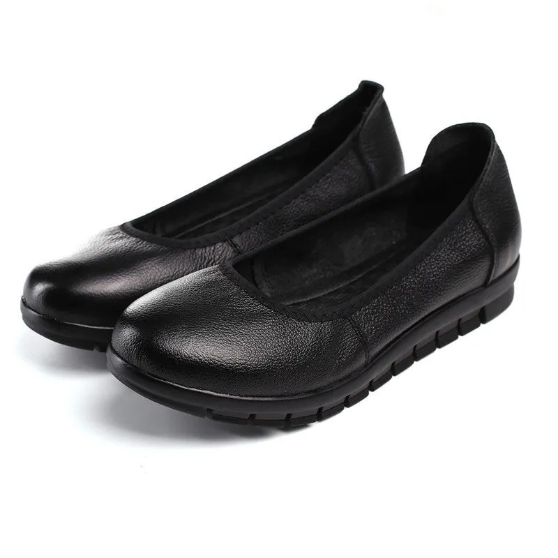 Authentic Leather Work Shoes Women's Black Non-slip Flat Work Leather Shoes