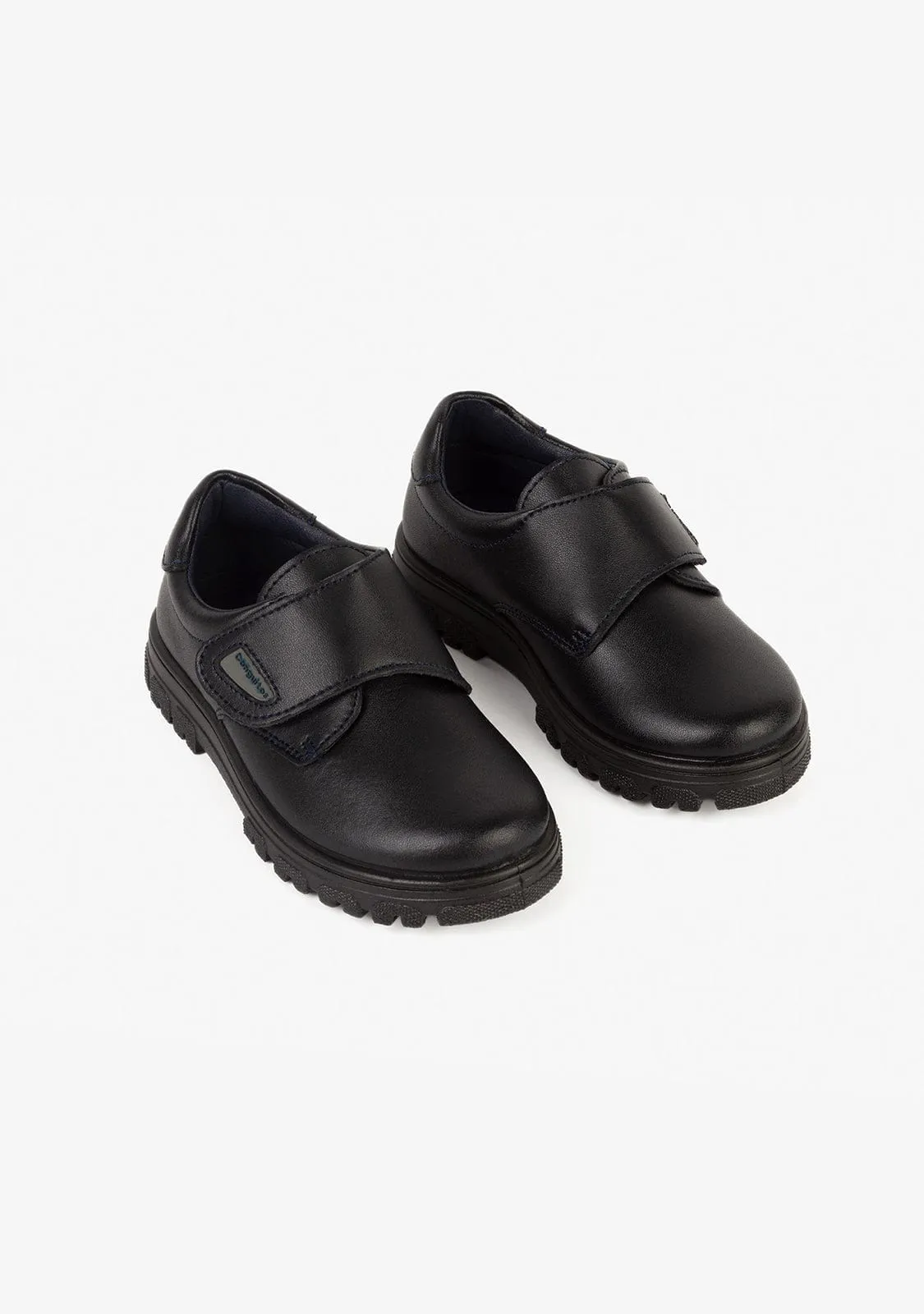 Boy's Navy Lug Sole Washable Leather School Shoes