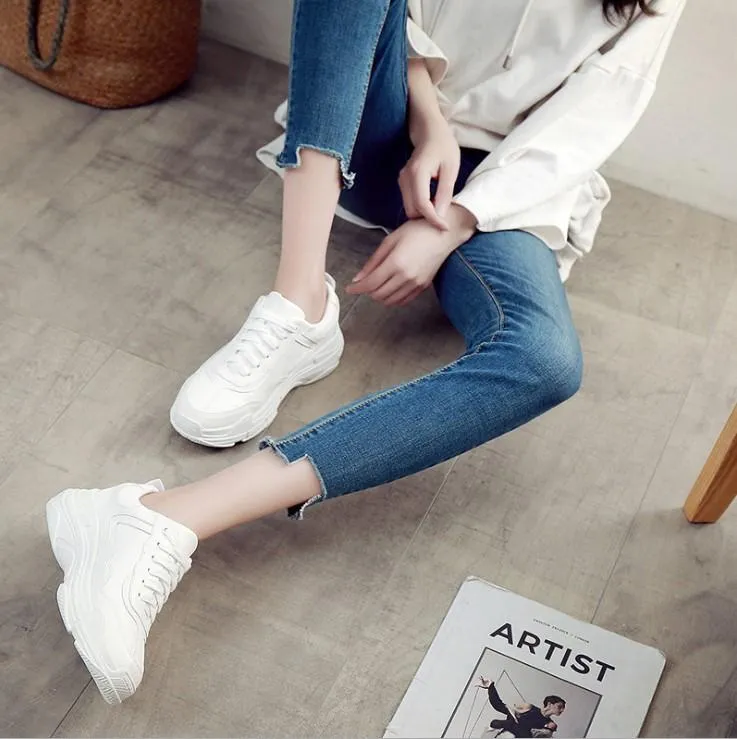 Casual Thick Bottom Breathable White Sports Shoes