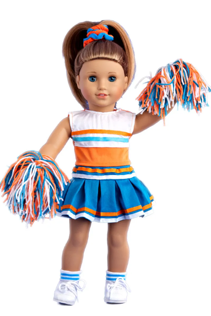 Cheerleader - Clothes for 18 inch Doll - 6 Piece Outfit - Blouse, Skirt, Headband, Pompons, Socks and Shoes