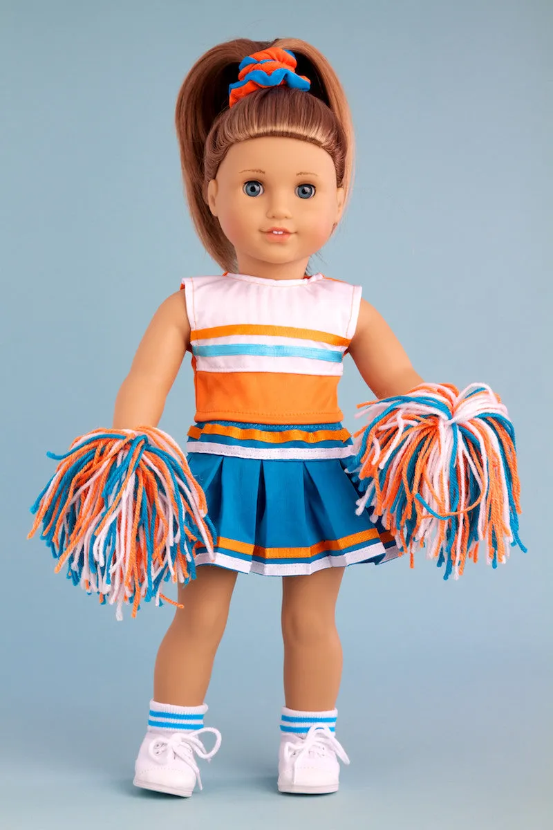 Cheerleader - Clothes for 18 inch Doll - 6 Piece Outfit - Blouse, Skirt, Headband, Pompons, Socks and Shoes