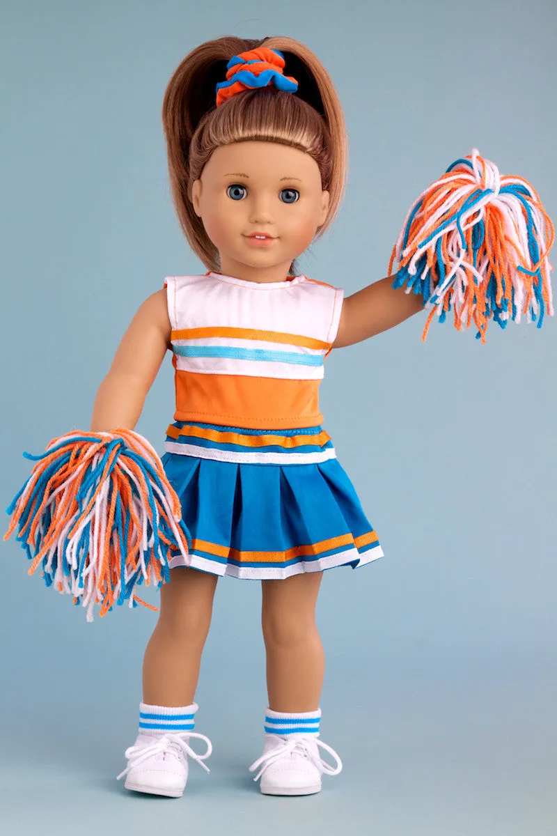 Cheerleader - Clothes for 18 inch Doll - 6 Piece Outfit - Blouse, Skirt, Headband, Pompons, Socks and Shoes