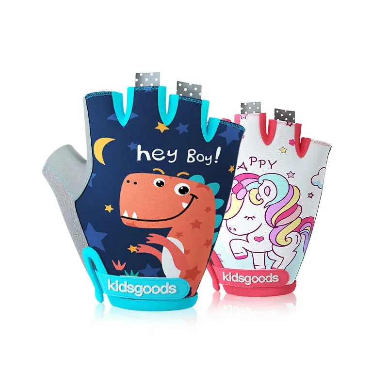 Children's Cycling Gloves Safe Cycling Pulley Sports Handguard Printing Cartoon Non-Slip Shock Absorption Kids Gloves