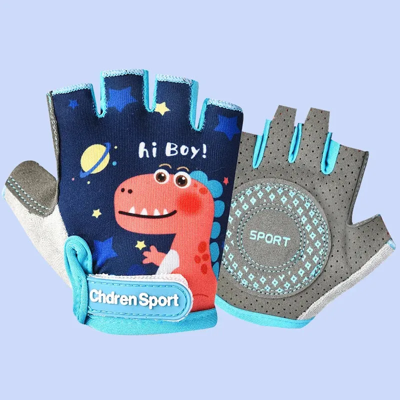 Children's Cycling Gloves Safe Cycling Pulley Sports Handguard Printing Cartoon Non-Slip Shock Absorption Kids Gloves