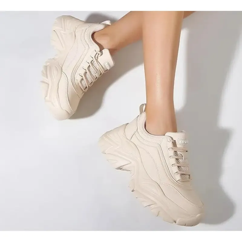 Chunky Sneakers for Women Fashion Platform White Leather Casual Shoes