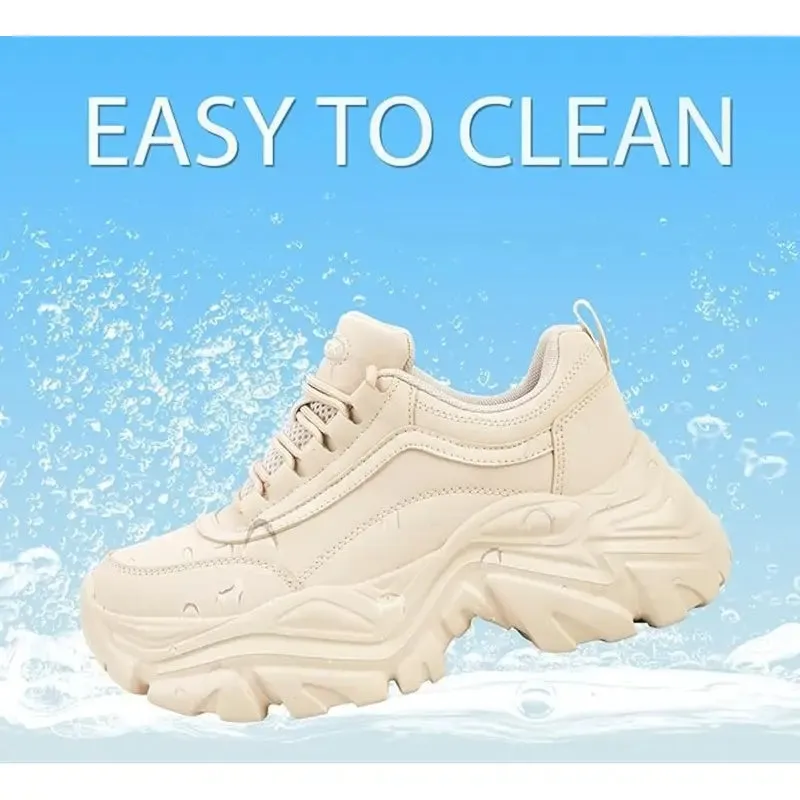 Chunky Sneakers for Women Fashion Platform White Leather Casual Shoes