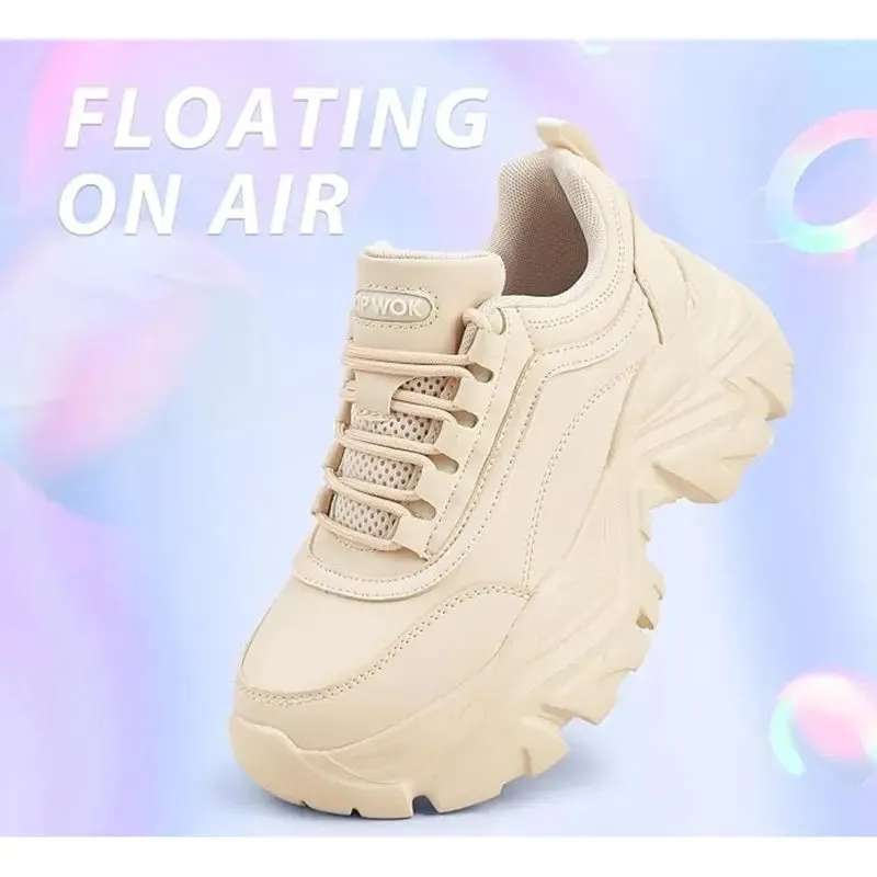 Chunky Sneakers for Women Fashion Platform White Leather Casual Shoes