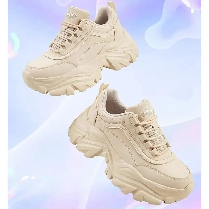 Chunky Sneakers for Women Fashion Platform White Leather Casual Shoes