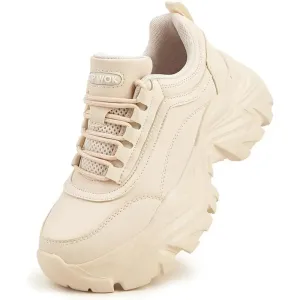 Chunky Sneakers for Women Fashion Platform White Leather Casual Shoes