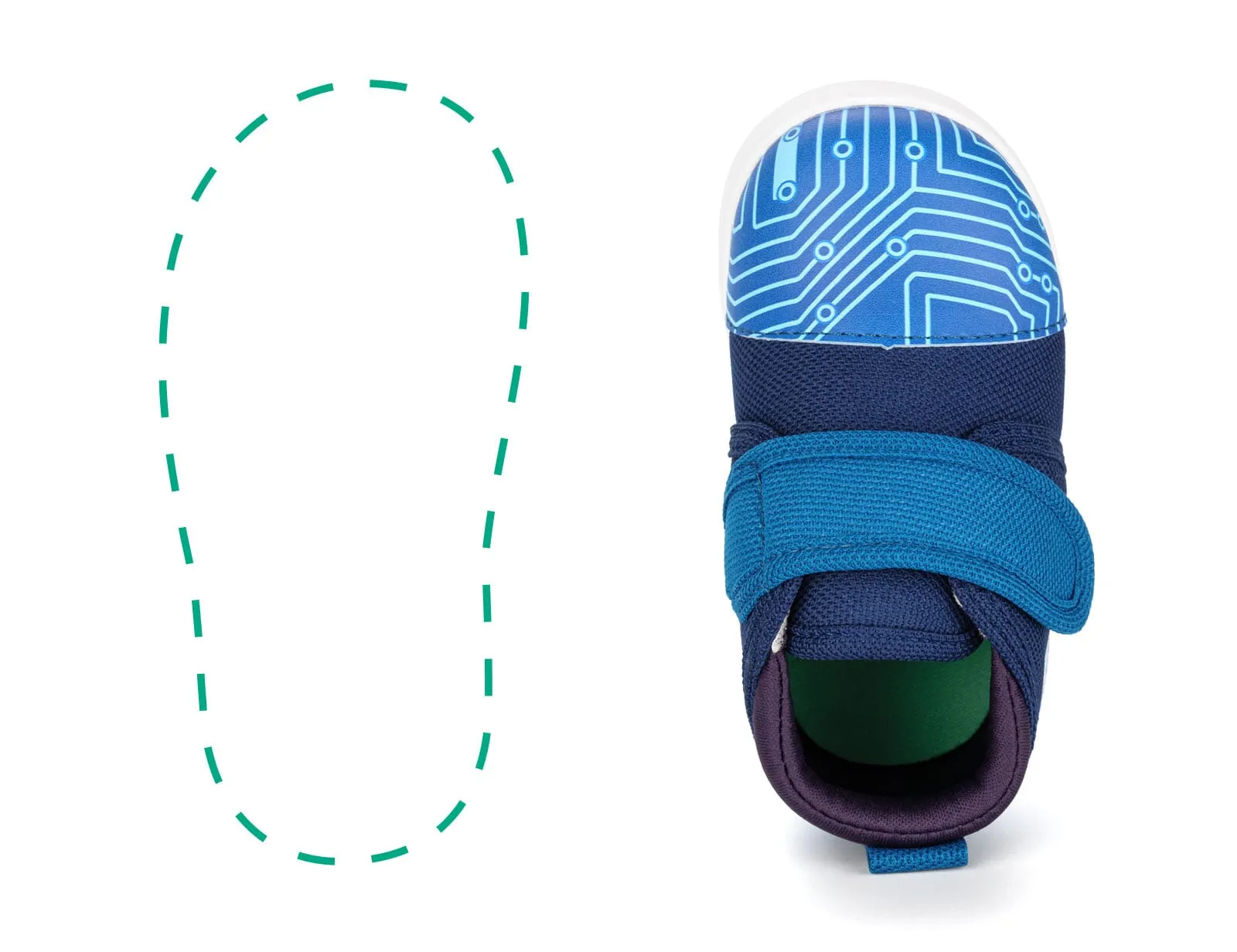 Cyber Stomp Single Squeakerless Toddler Shoes | Blue Circuit Board Pattern