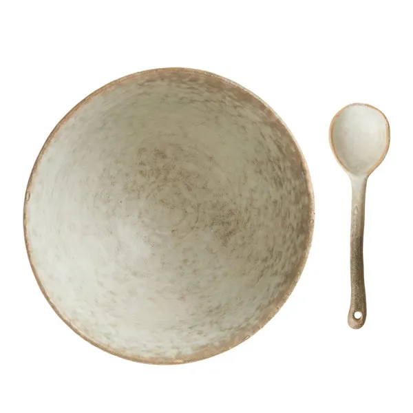 Dusk Stoneware Tall Bowl   Spoon Set