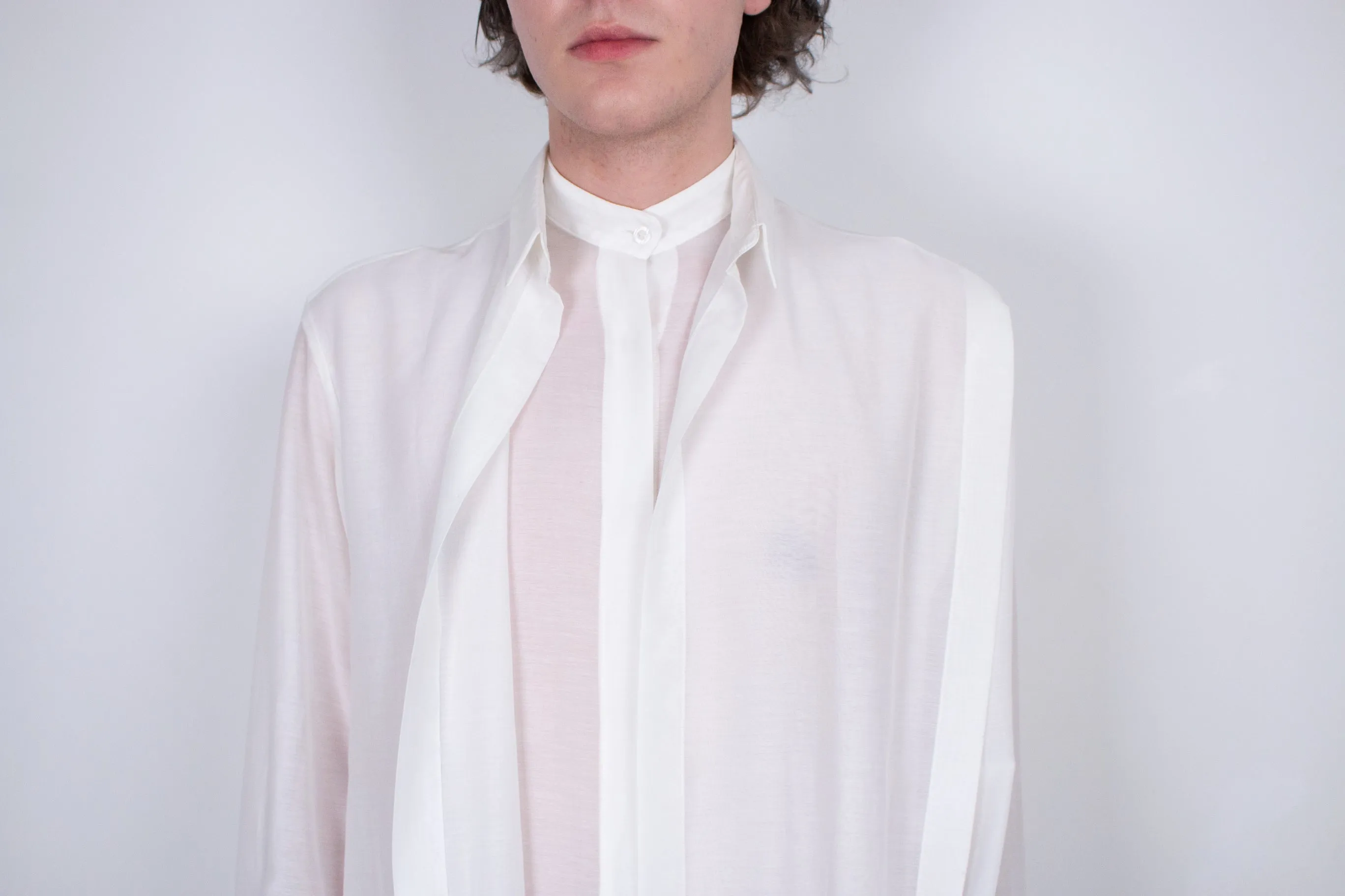 Elongated White Layered Silk Shirt