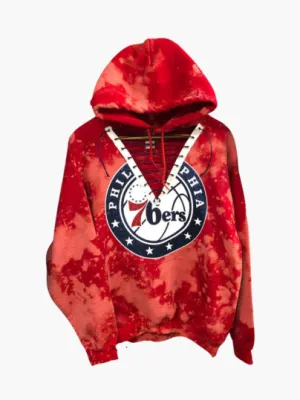 Handmade Philadelphia 76ers Red White Lace Up Hoodie