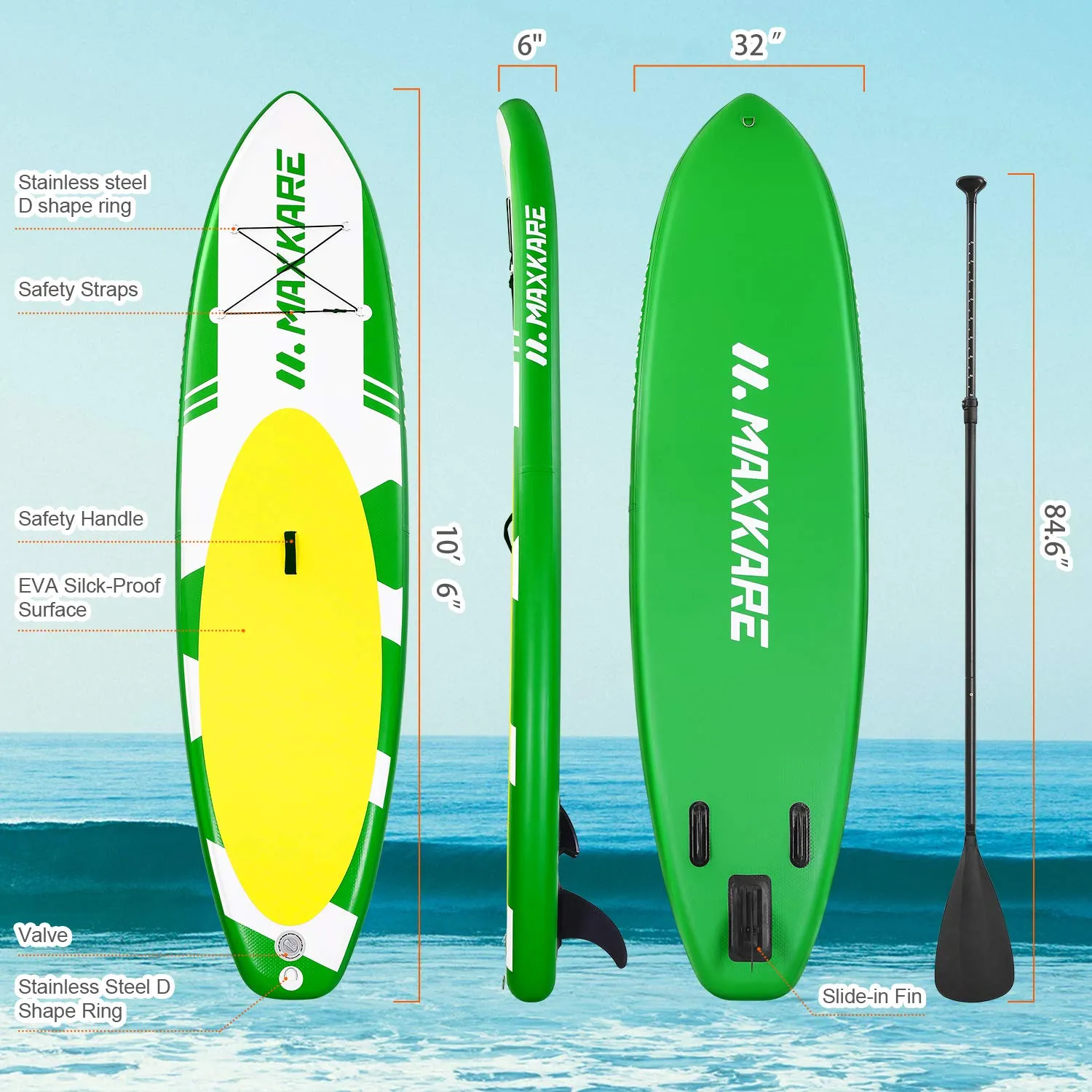 Inflatable Paddle Board SUP Stand Up Paddle Board 6 inches Thick Board with SUP Accessories & Carry Bag & Fast Pumping for Adults