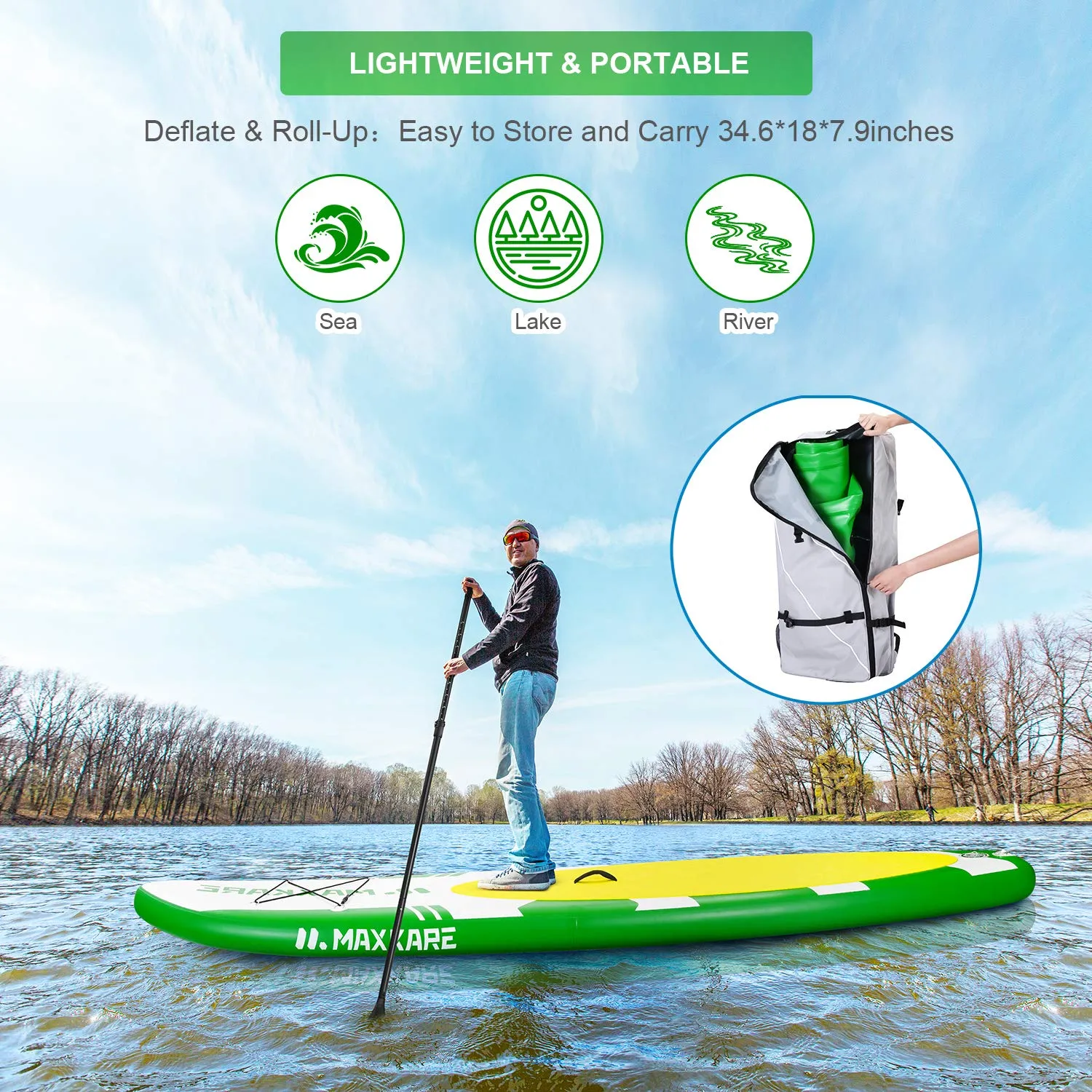 Inflatable Paddle Board SUP Stand Up Paddle Board 6 inches Thick Board with SUP Accessories & Carry Bag & Fast Pumping for Adults