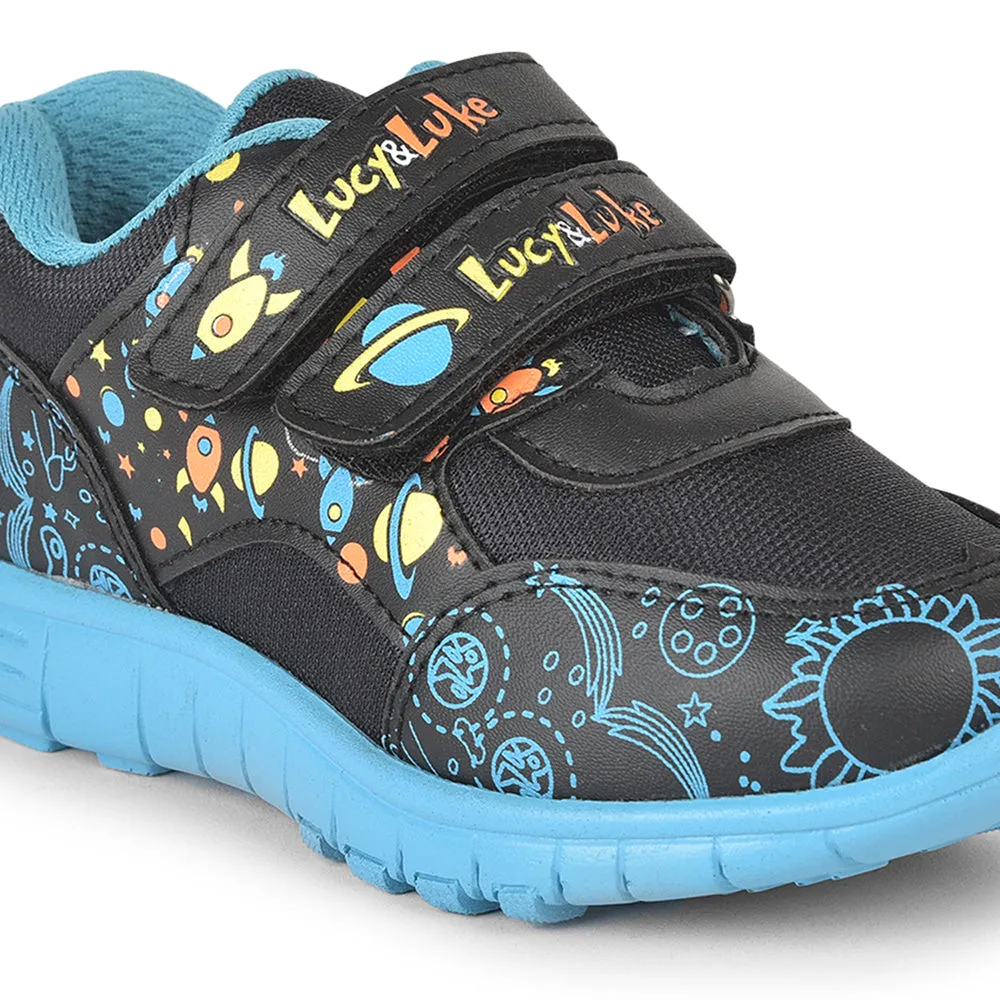 Lucy & Luke (Black) Sports Non Lacing Walking Shoes For Kids 2123-11 By Liberty