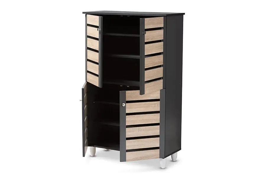 Margaret Two-Tone Oak/Dark Gray 4-Door Shoe Storage Cabinet