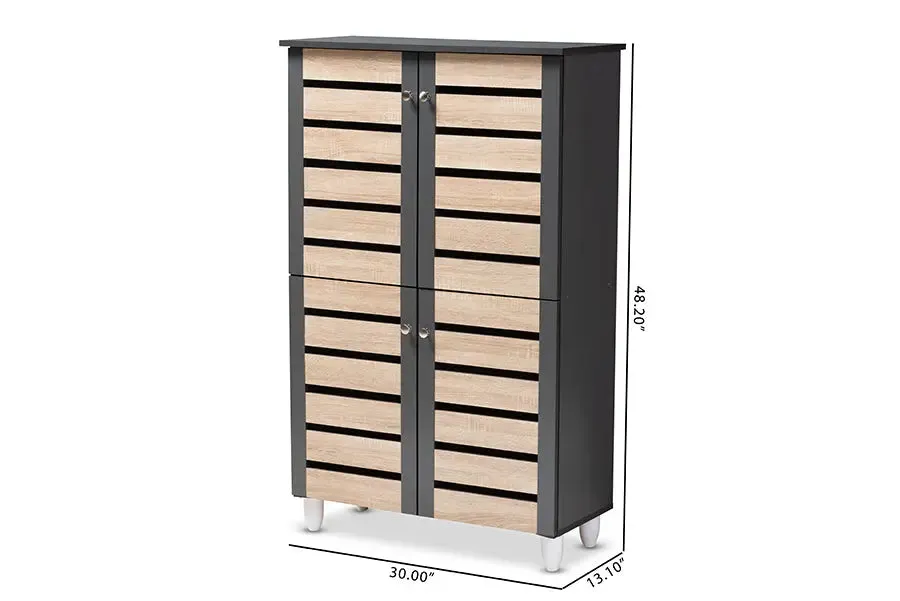 Margaret Two-Tone Oak/Dark Gray 4-Door Shoe Storage Cabinet