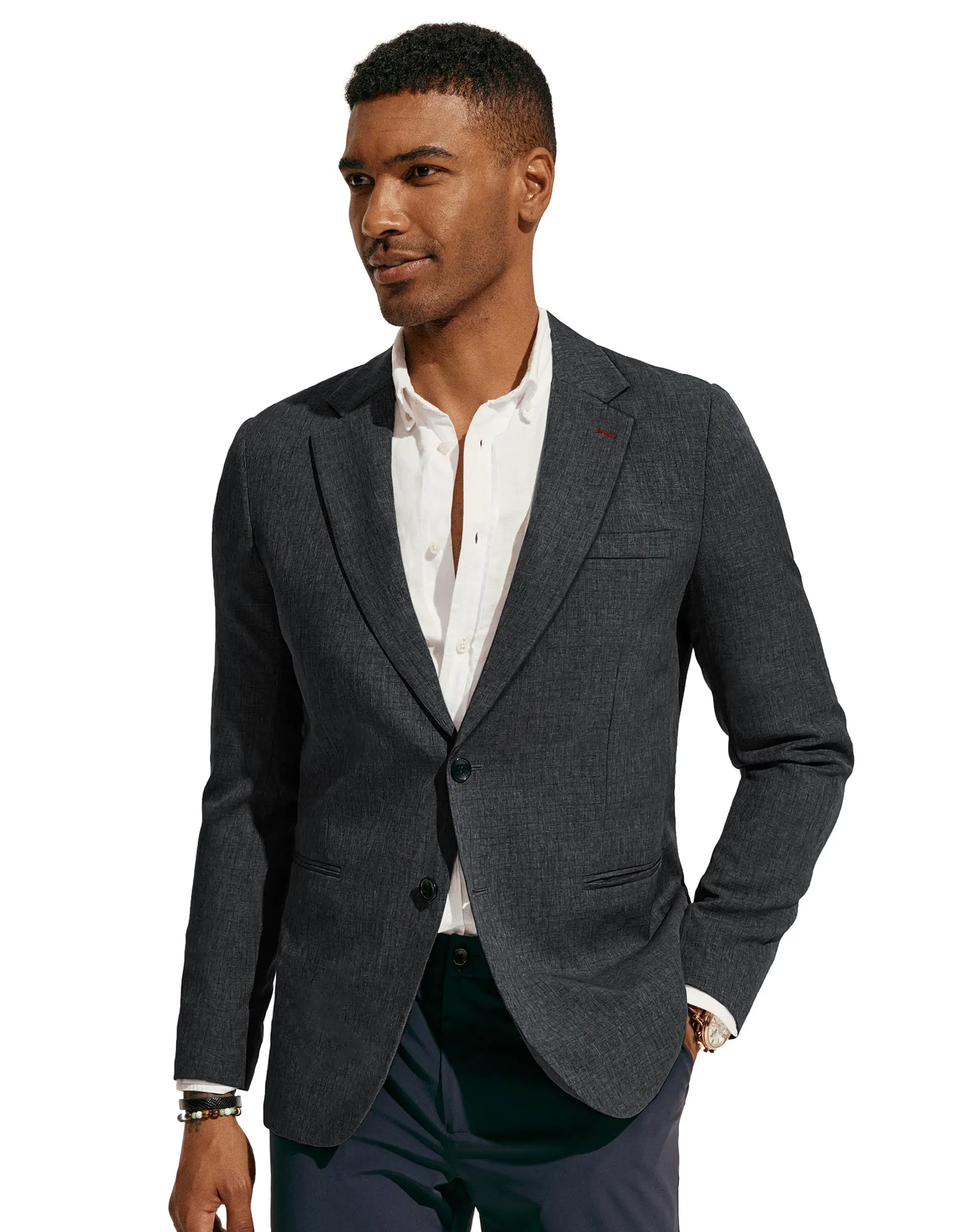 Men Notch Lapel Blazer Coat Casual Two Buttons Back Slit Suit Coats