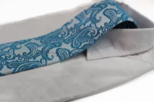 Mens Light Blue & Sky Blue Paisley Patterned Neck Tie