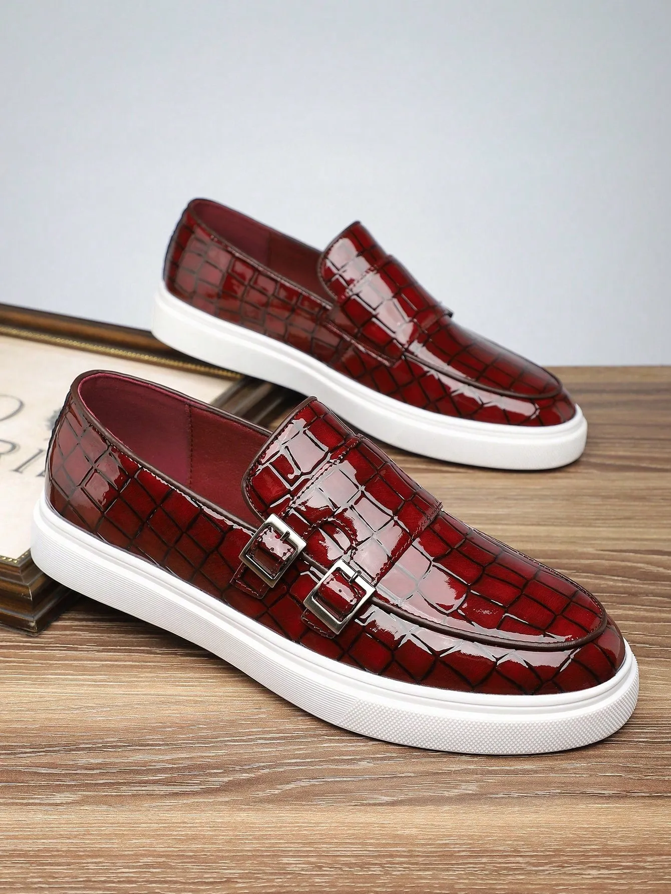 Men's Summer Breathable Casual Leather Loafers, Patent Shiny Slip-On Penny Shoes, Flat Slouchy Board Shoes