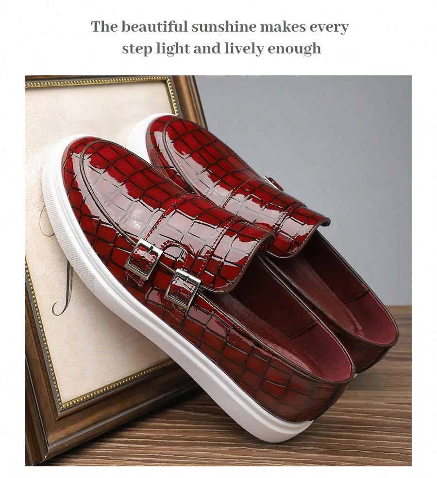 Men's Summer Breathable Casual Leather Loafers, Patent Shiny Slip-On Penny Shoes, Flat Slouchy Board Shoes