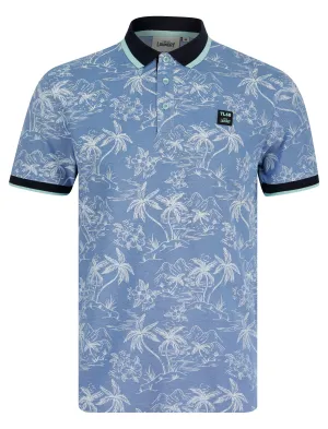 Milo Cotton Blend Pique Tropical Hawaiian Print Polo Shirt in Light Blue - Tokyo Laundry