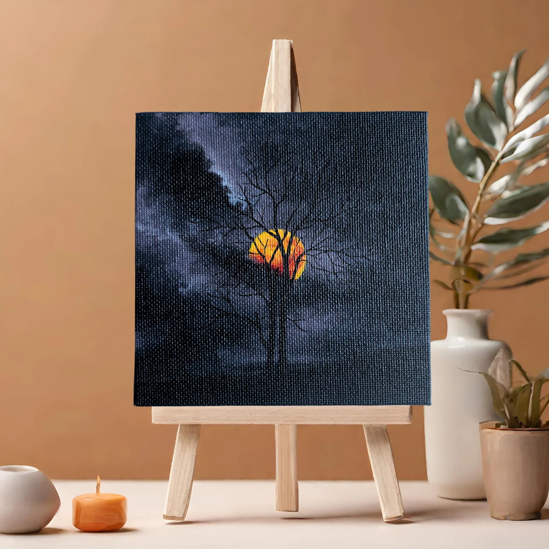 Mini Canvas Original Painting | Adorable Desk Decor |  Blood Moon