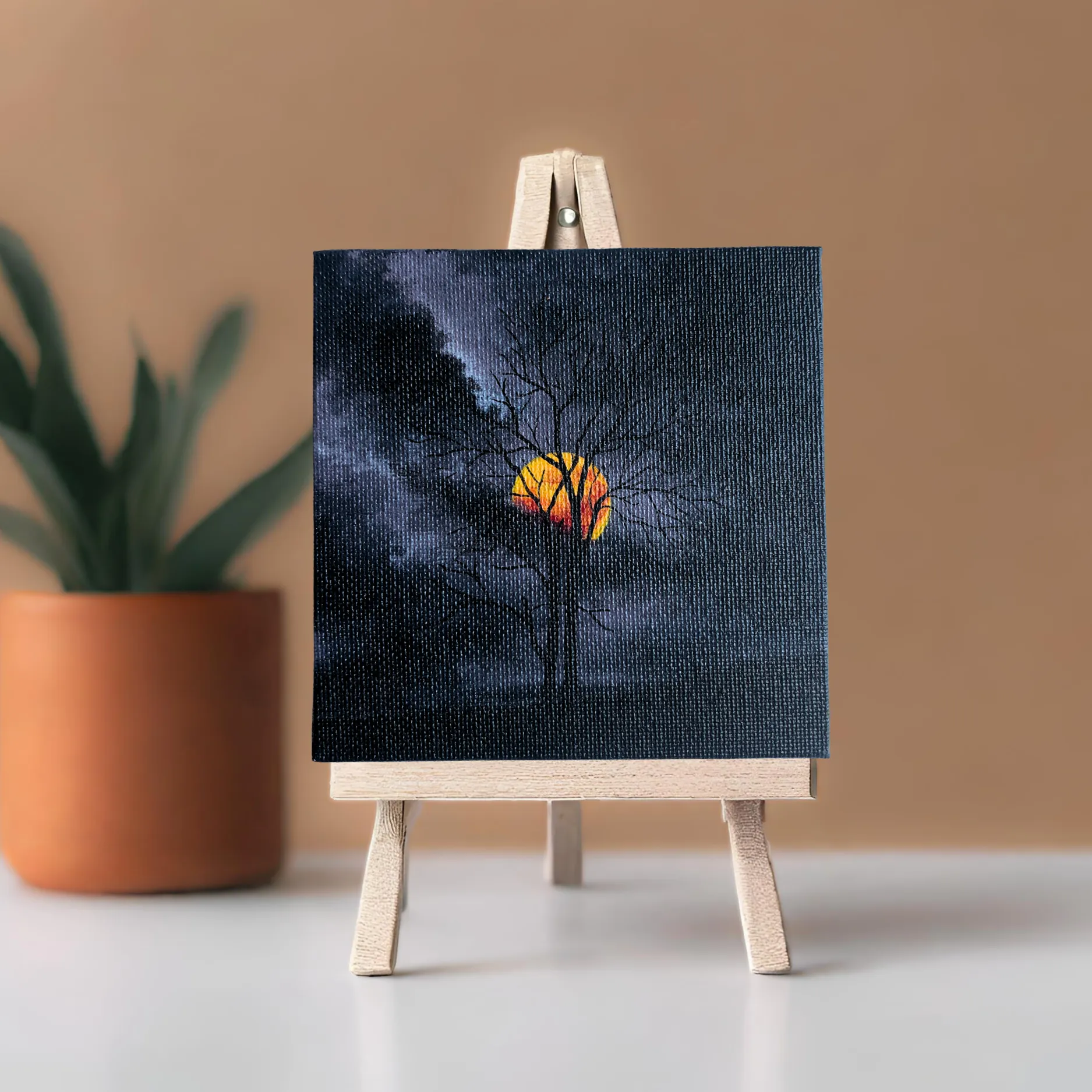 Mini Canvas Original Painting | Adorable Desk Decor |  Blood Moon