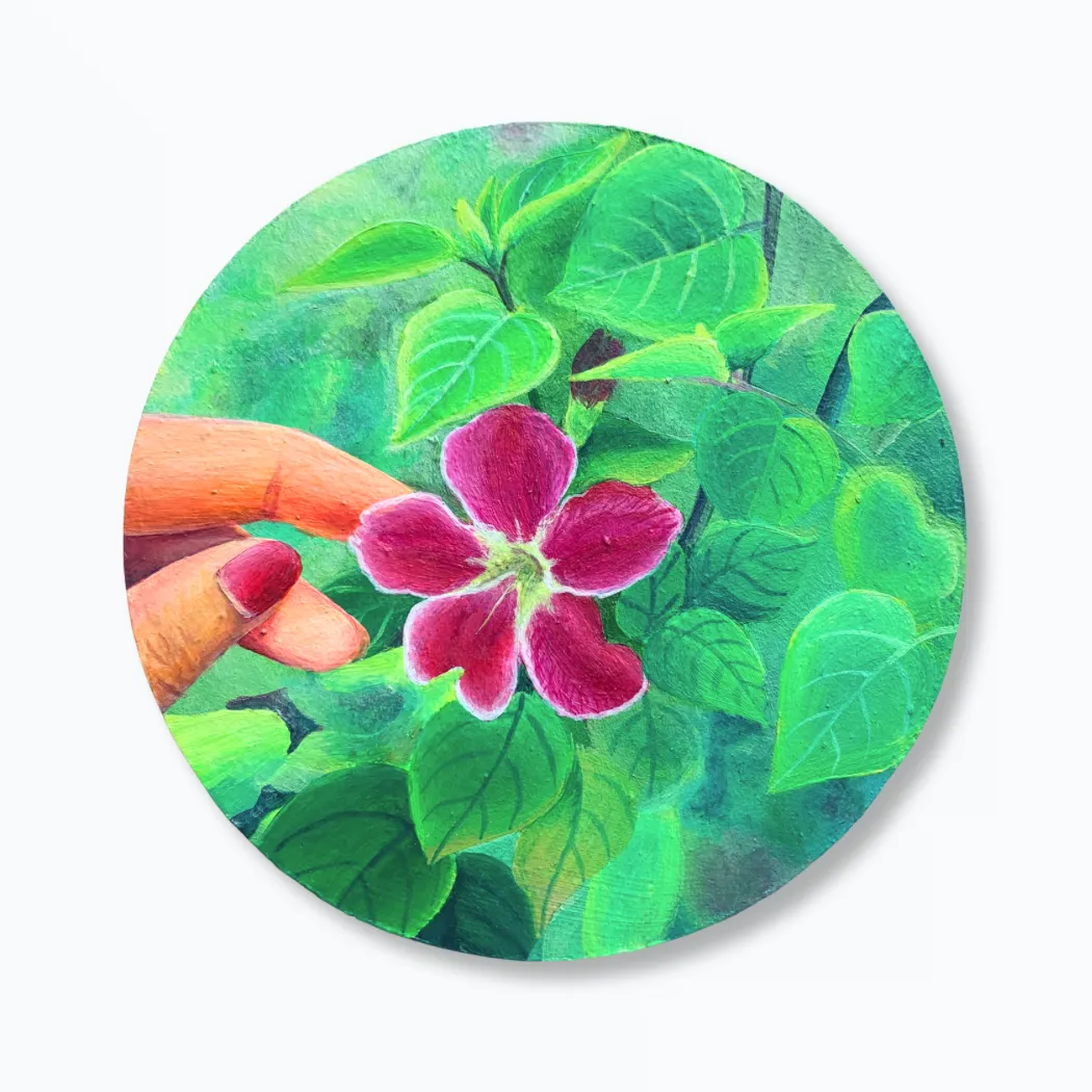 Mini MDF Board Original Painting | Adorable Desk Decor | Wild Magenta Flower