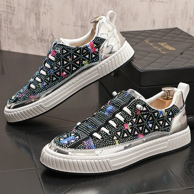 One-footed men's low-top pullover men's shoes, versatile, lazy, rhinestone, casual shoes, breathable cloth shoes, hot diamond men's board shoes