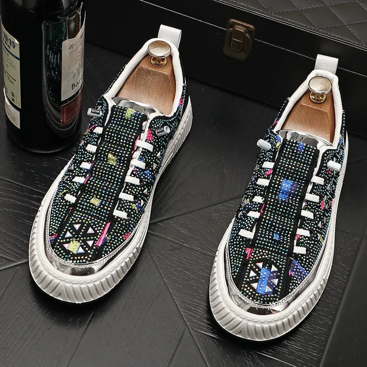 One-footed men's low-top pullover men's shoes, versatile, lazy, rhinestone, casual shoes, breathable cloth shoes, hot diamond men's board shoes