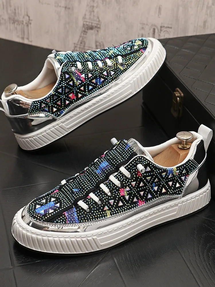 One-footed men's low-top pullover men's shoes, versatile, lazy, rhinestone, casual shoes, breathable cloth shoes, hot diamond men's board shoes