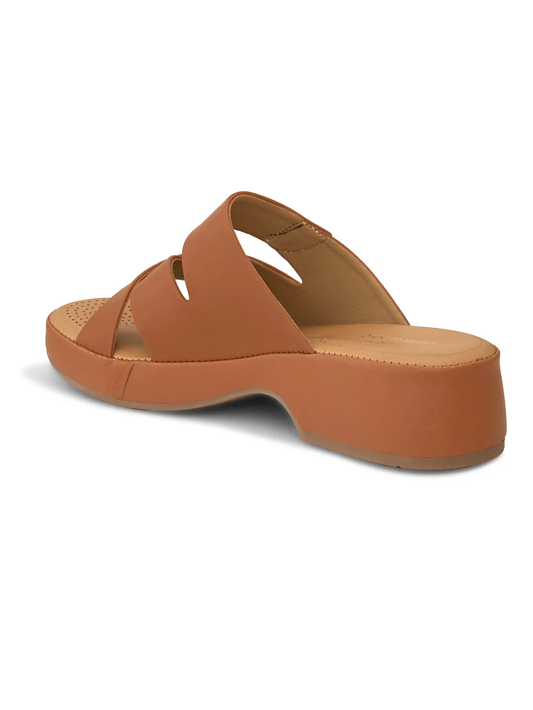 Pelle Albero Tan Faux Leather Slip on Extra Padding Comfortable Sandal For Women