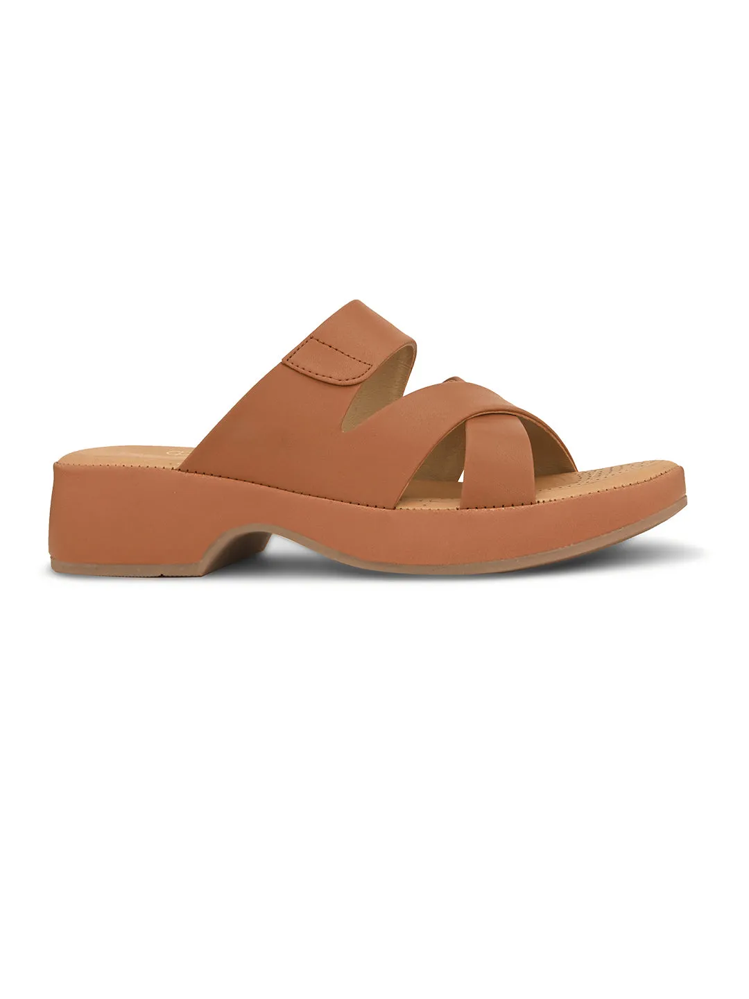 Pelle Albero Tan Faux Leather Slip on Extra Padding Comfortable Sandal For Women