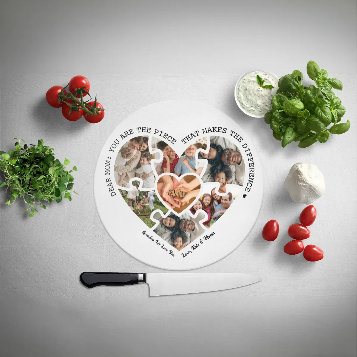 Personalised Heart Photo, Glass Chopping Board Round 30cm