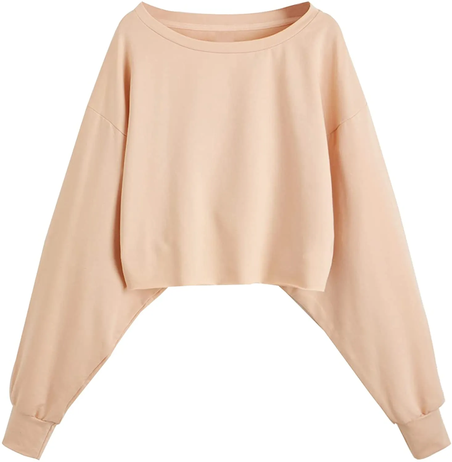 Romwe Women's Drop Shoulder Lantern Sleeve Raw Hem Aesthetic Sweatshirt Pullover Crop Top