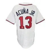 Ronald Acuna Jr Signed Custom White Pro-Style Baseball Jersey BAS ITP