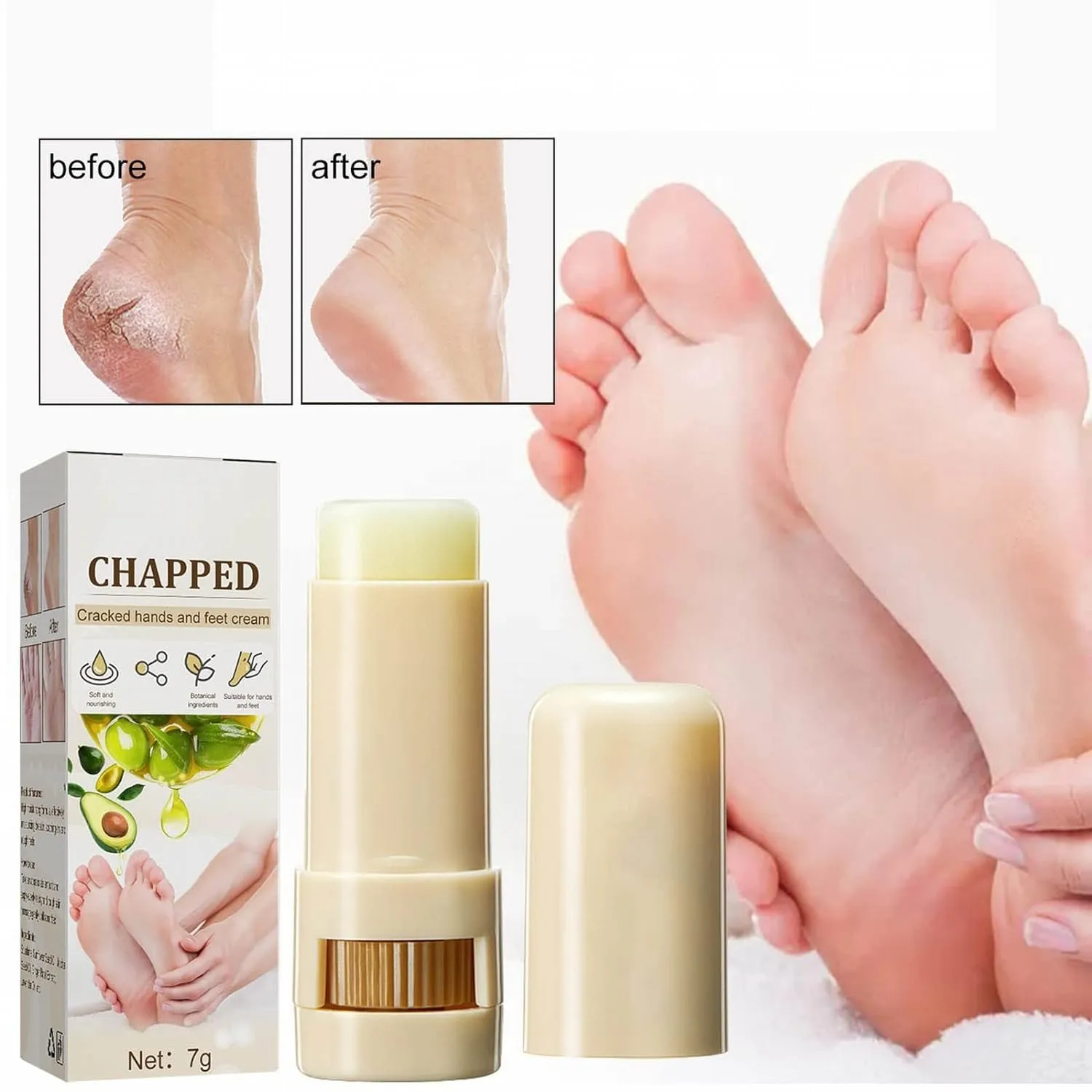 Shea Butter Foot Cracked Cream Moisturizing Nourishing Hand and Foot Care Treatment Stick, Natural Mild Moisturizer Suitable for Rough Dry Chapped Feet