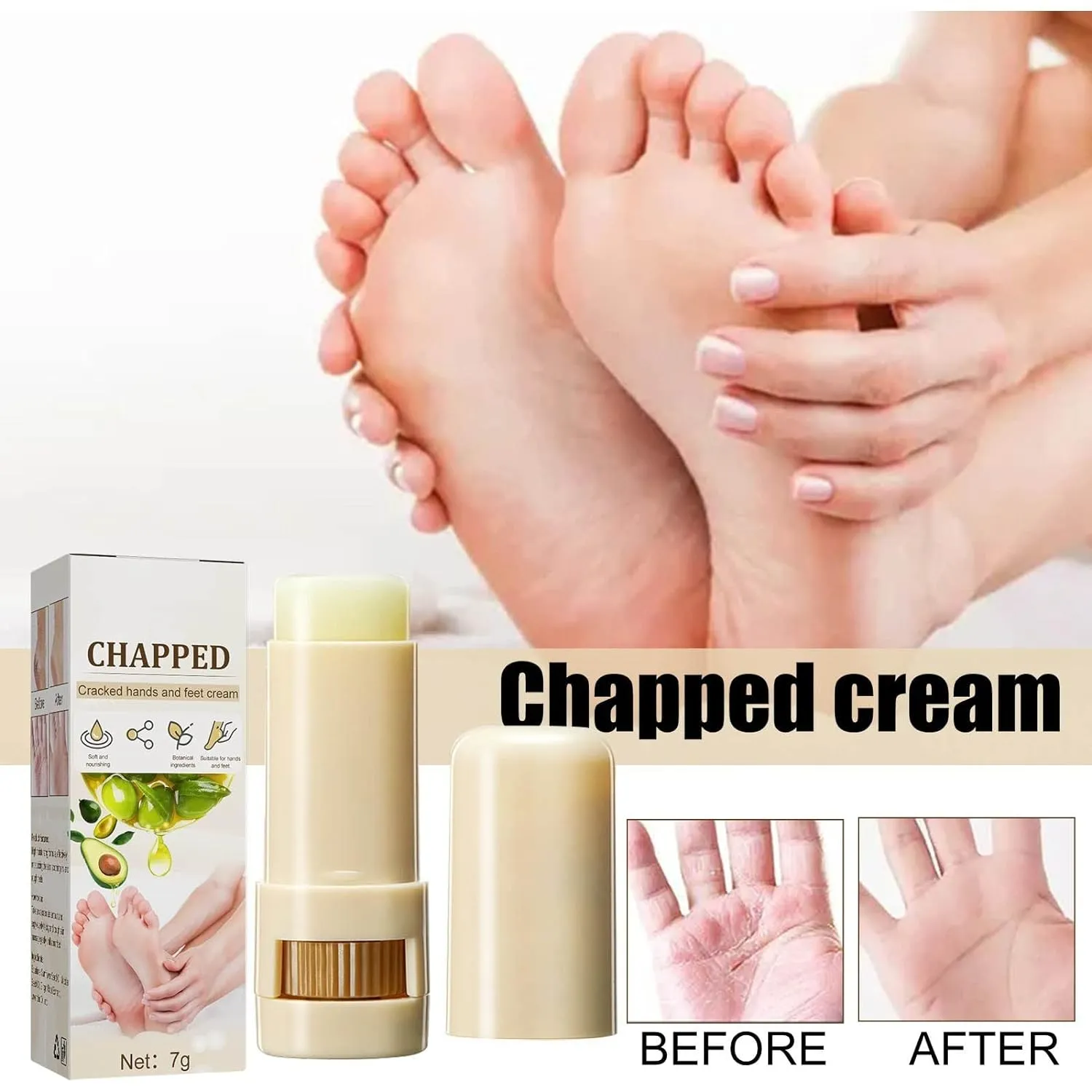 Shea Butter Foot Cracked Cream Moisturizing Nourishing Hand and Foot Care Treatment Stick, Natural Mild Moisturizer Suitable for Rough Dry Chapped Feet