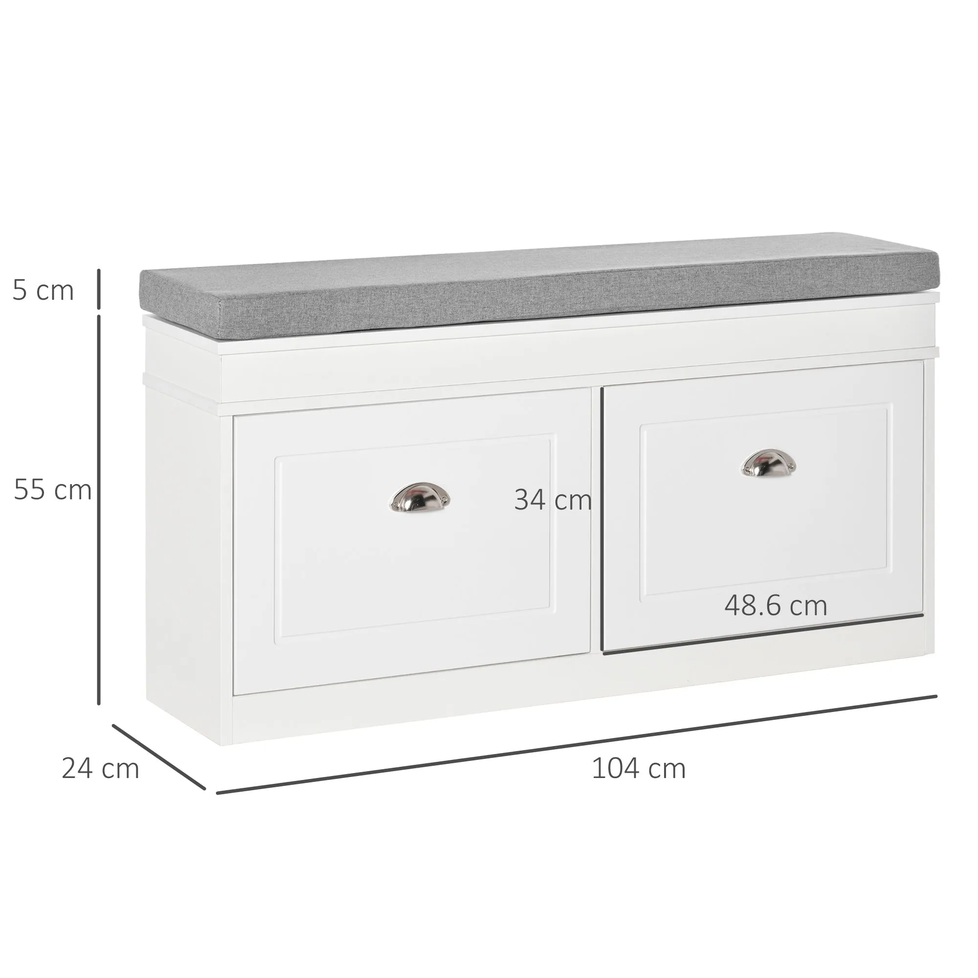 Shoe Storage Bench with Seat Cushion Cabinet Organizer with 2 Drawers White