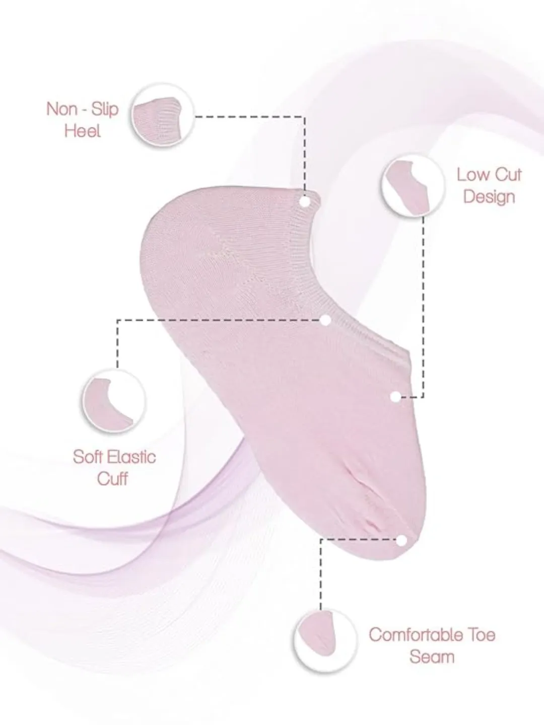 Solid Low Cut Invisible Socks for Girls - 3 Pairs, Pink Light pink and Cream