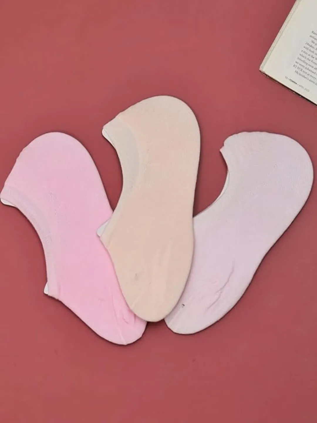 Solid Low Cut Invisible Socks for Girls - 3 Pairs, Pink Light pink and Cream