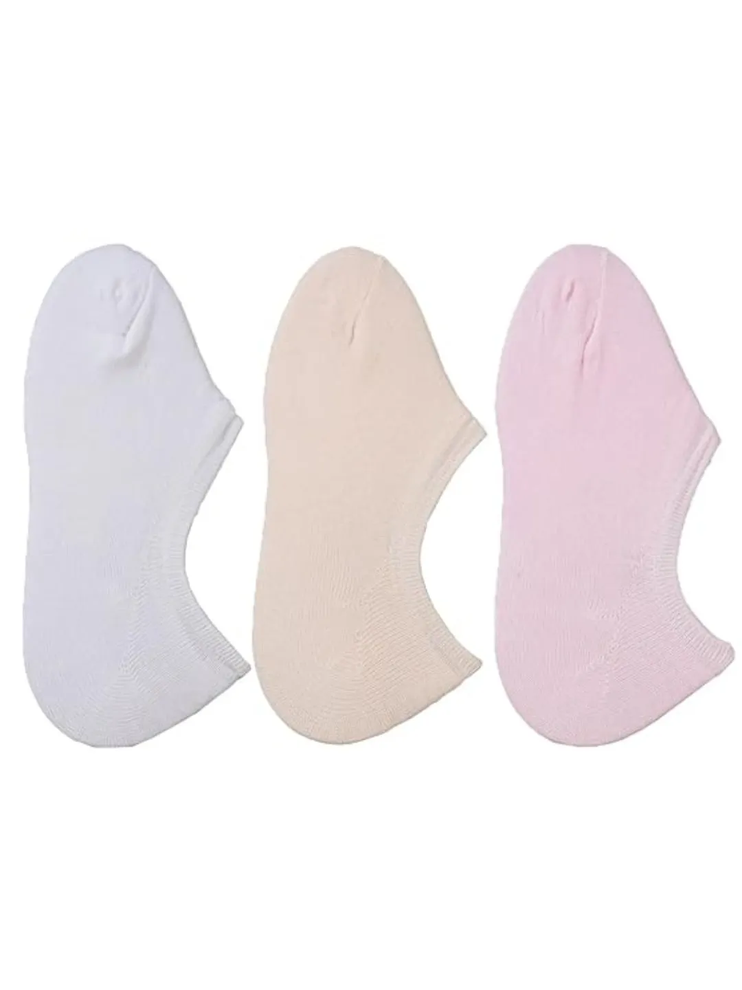 Solid Low Cut Invisible Socks for Girls - 3 Pairs, Pink Light pink and Cream