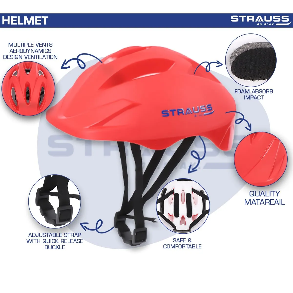 STRAUSS Orion Cycling Helmet Adjustable Multi Utility Sports Helmet For Cycling, Skating And Skateboarding Light Weight With Superior Ventilation Ideal For Adults And Kids, (Red Matte), Small